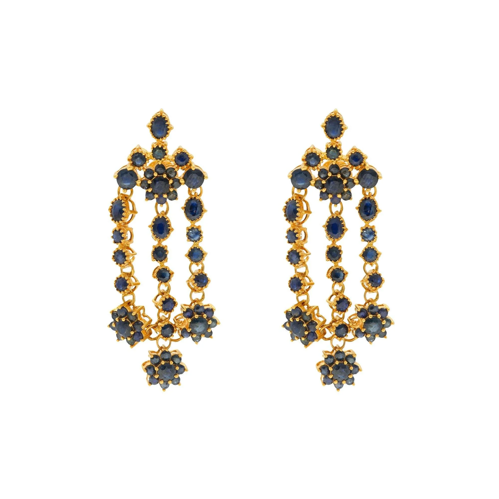 22K Yellow Gold Sapphire Rain Earrings