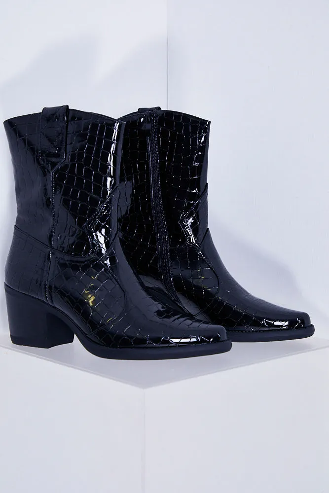 Black Croc Western Boots