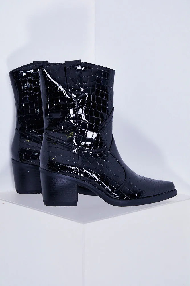 Black Croc Western Boots