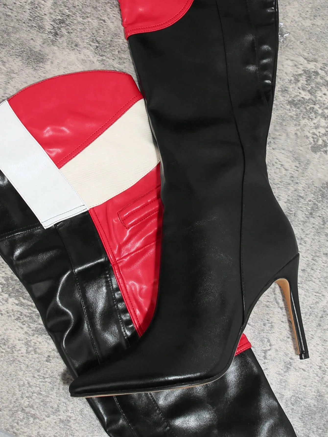 Colorblock Point Toe High Heel Knee High Boots