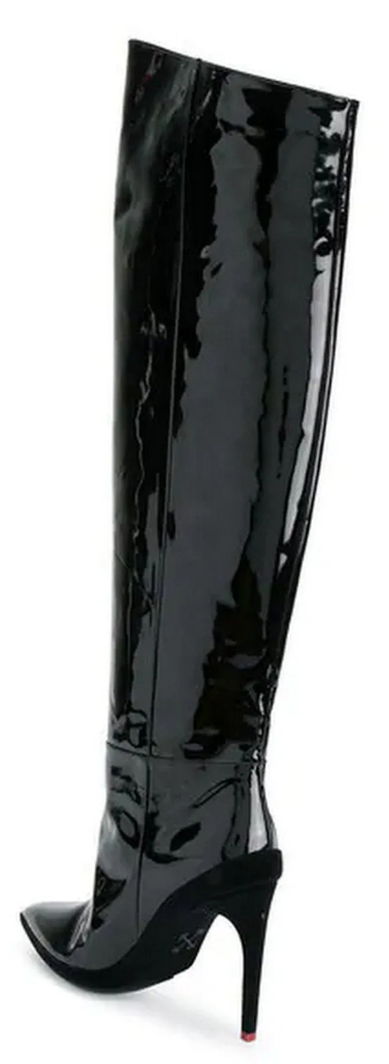 'For Walking' Printed Leather Over-the-Knee Boots, Black