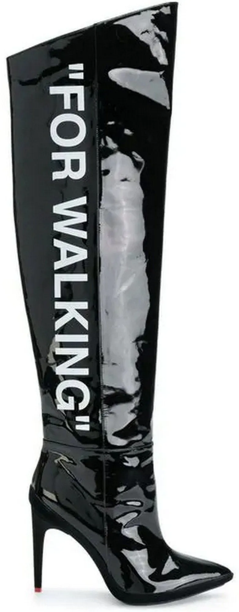 'For Walking' Printed Leather Over-the-Knee Boots, Black