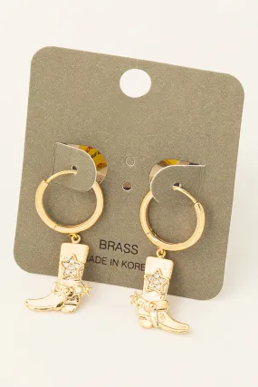 GOLD COWBOY BOOT DANGLE DROP EARRINGS