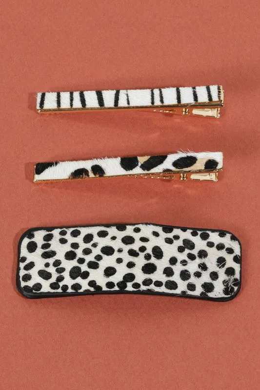 Hair Clip Set - Snow Cheetah