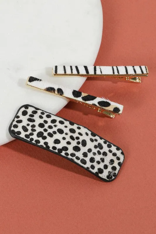 Hair Clip Set - Snow Cheetah