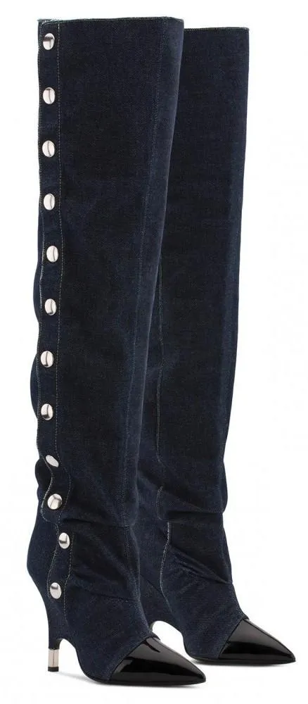 'Harper' Cuissard Boots, Denim