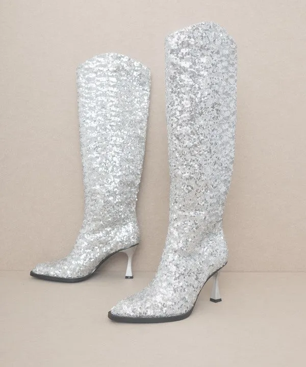 Jewel Disco Knee High Sequin Boots