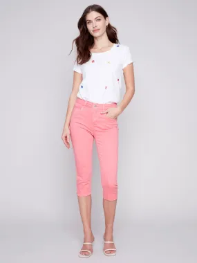 Knee High Capri Twill Pants - Flamingo