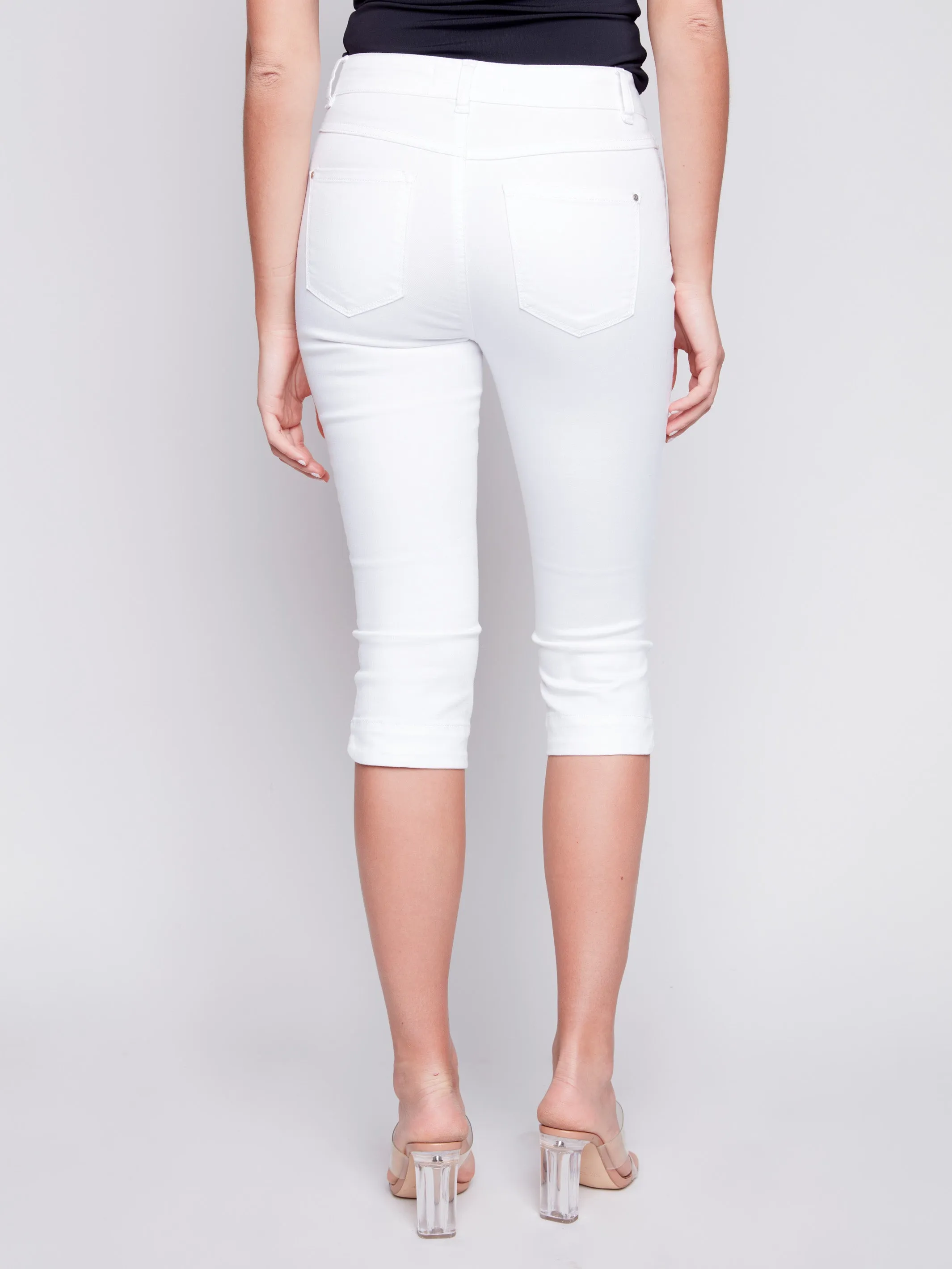 Knee High Capri Twill Pants - White