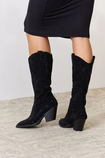 Knee High Cowboy Boots in Black