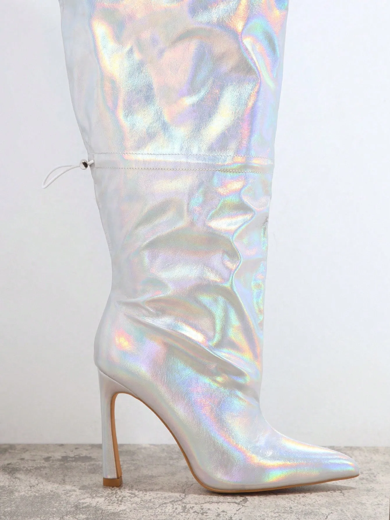 Metallic Pointy Toe Thigh High Boots