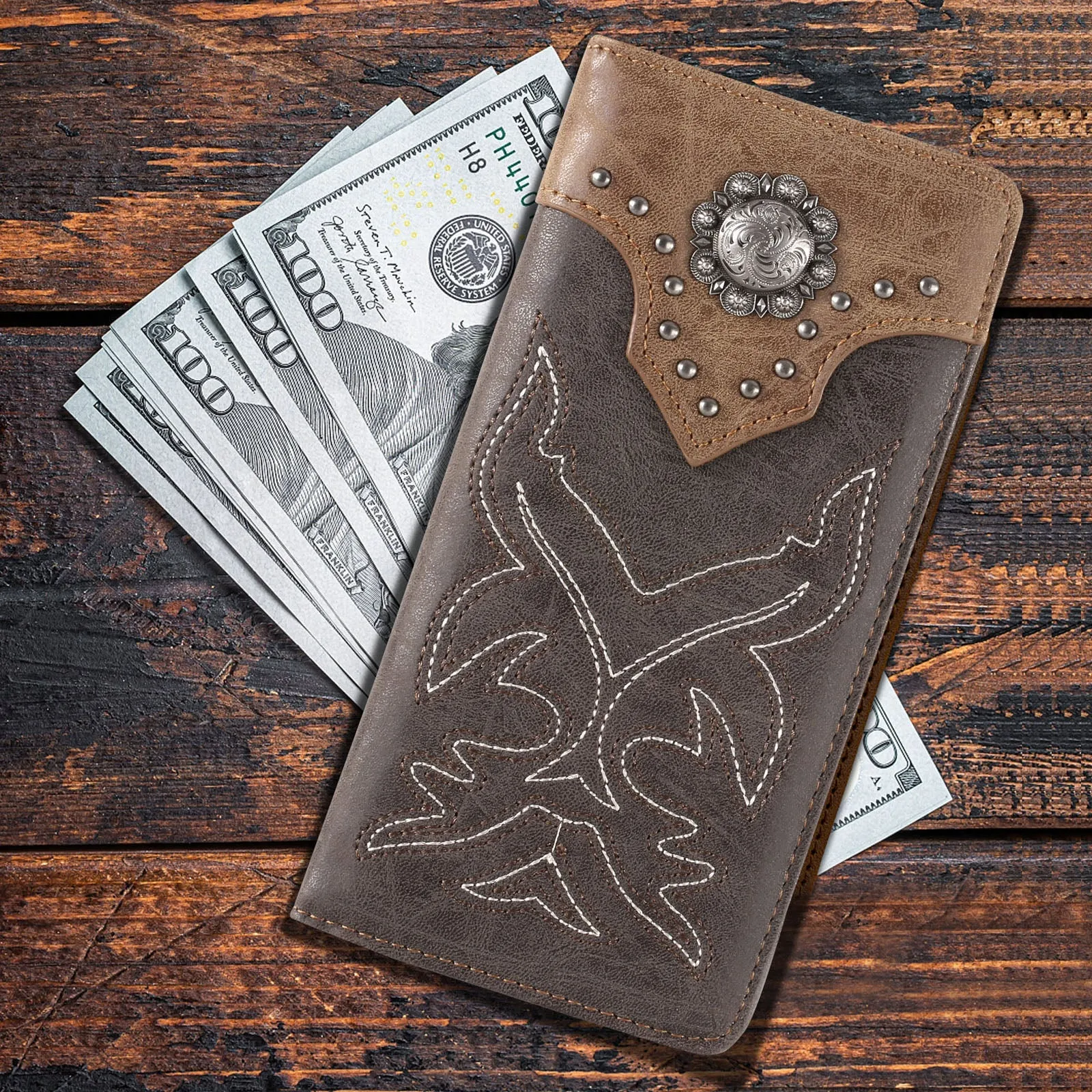 Montana West Embroidered Boot Scroll Bifold Wallet