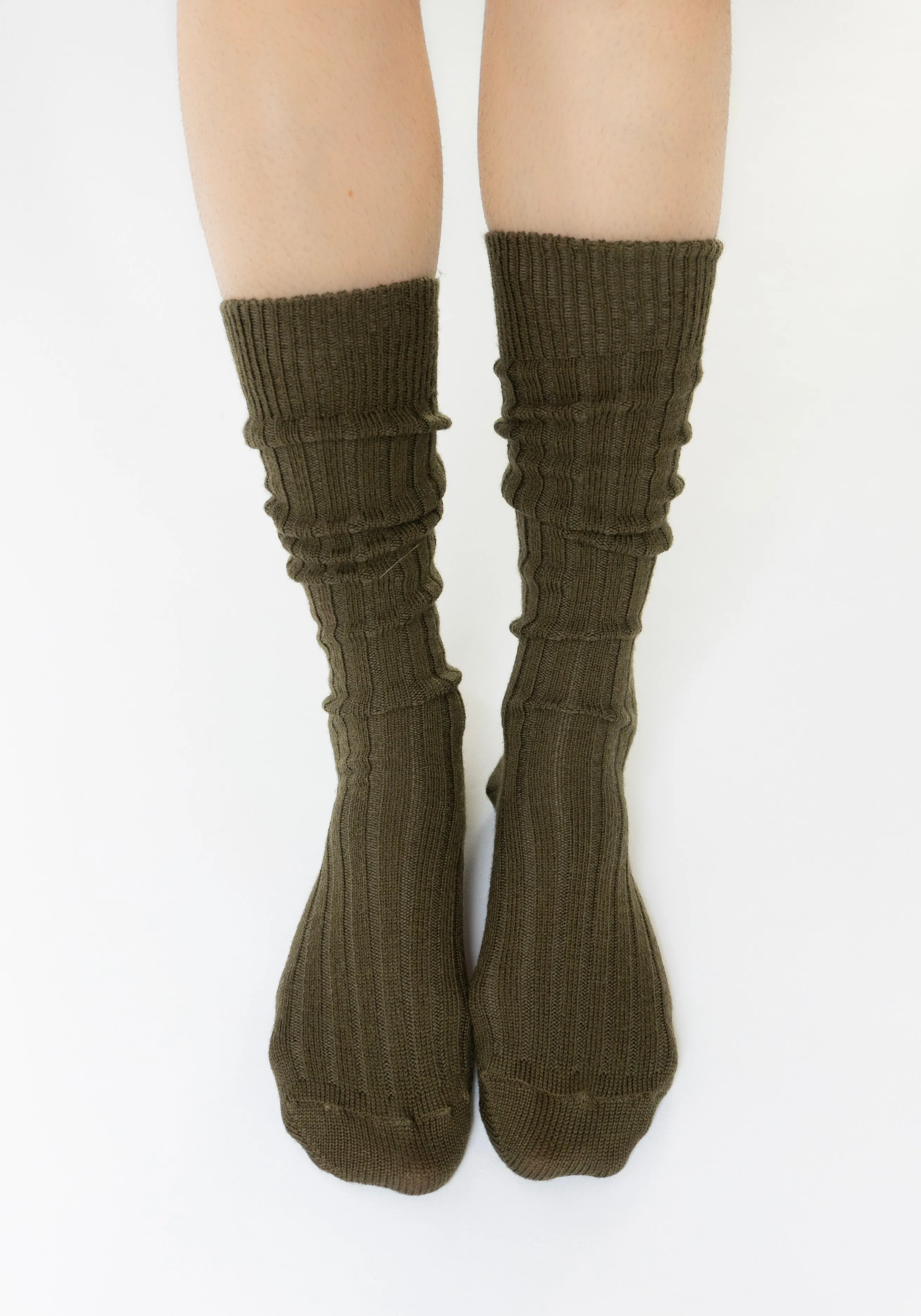 Ribbed College Sock in Olive