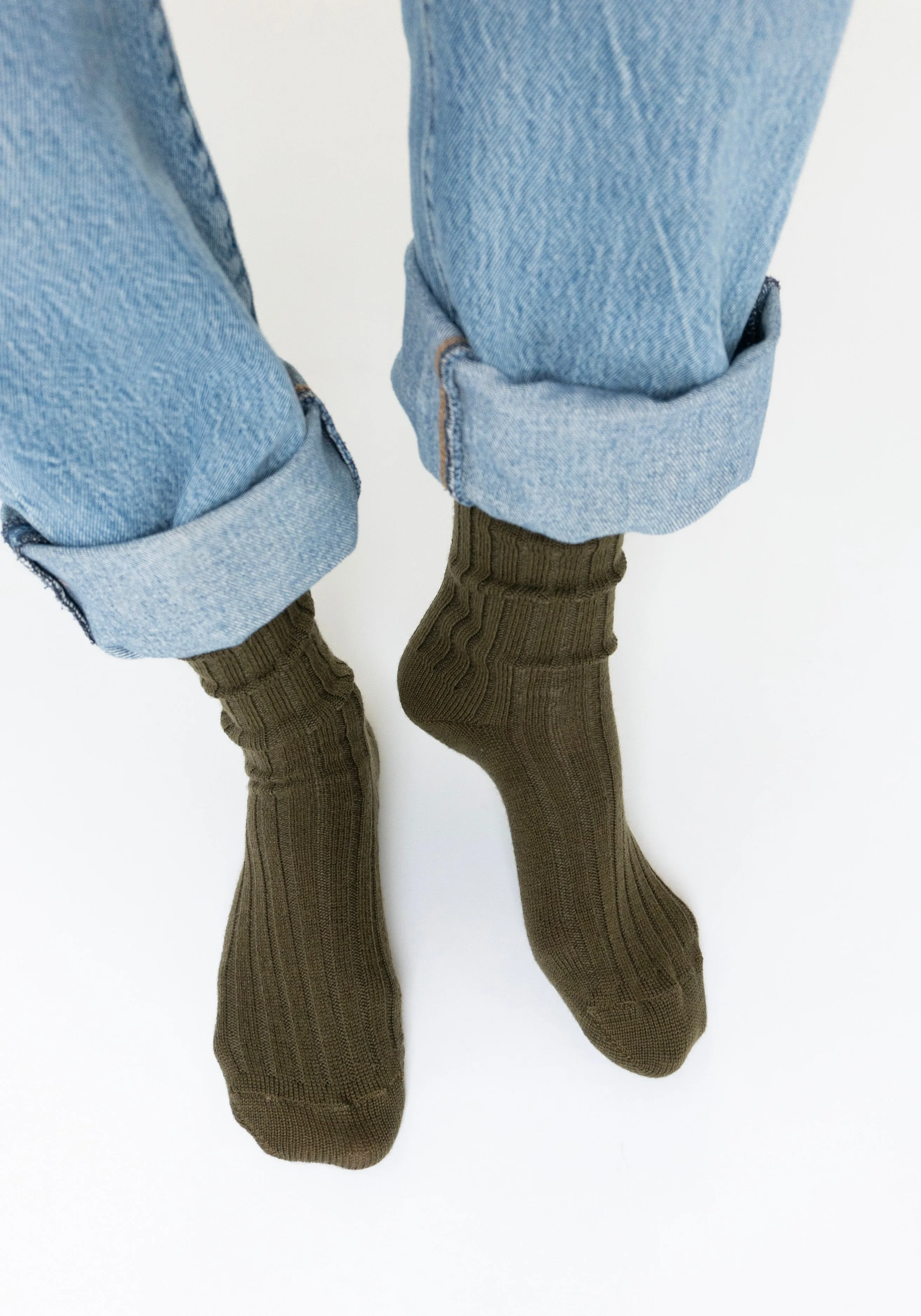 Ribbed College Sock in Olive