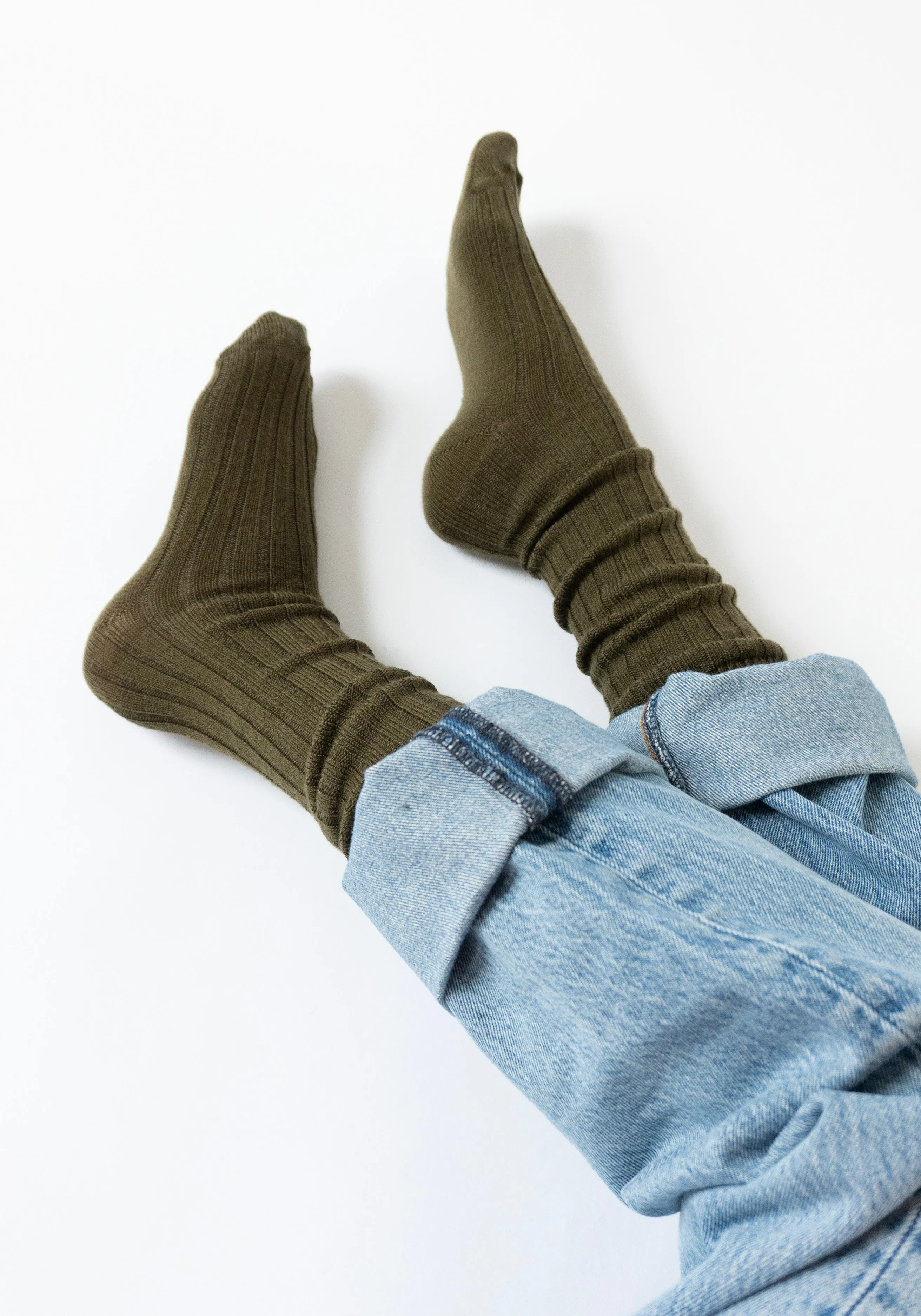 Ribbed College Sock in Olive