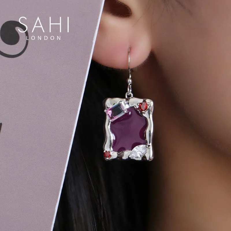 Sahi Heart Enamel Metaverse Rain Dangling Earrings