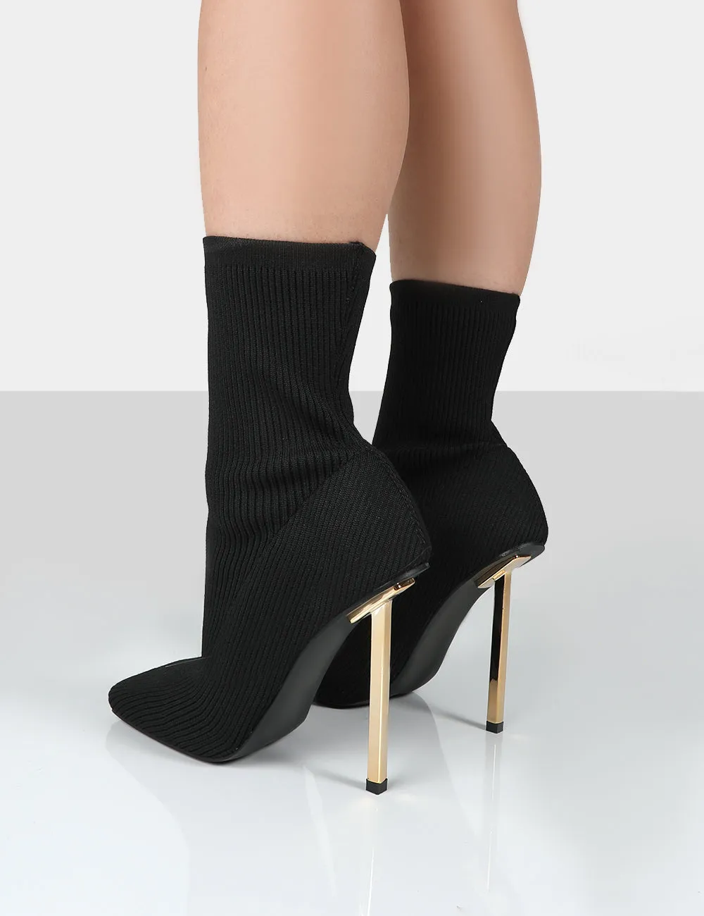 Souffle Black Knit Stiletto Heel Sock Ankle Boot