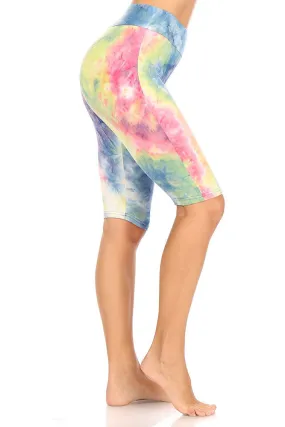 Women High Waist Knee Length Colorful Tie Dye Shorts