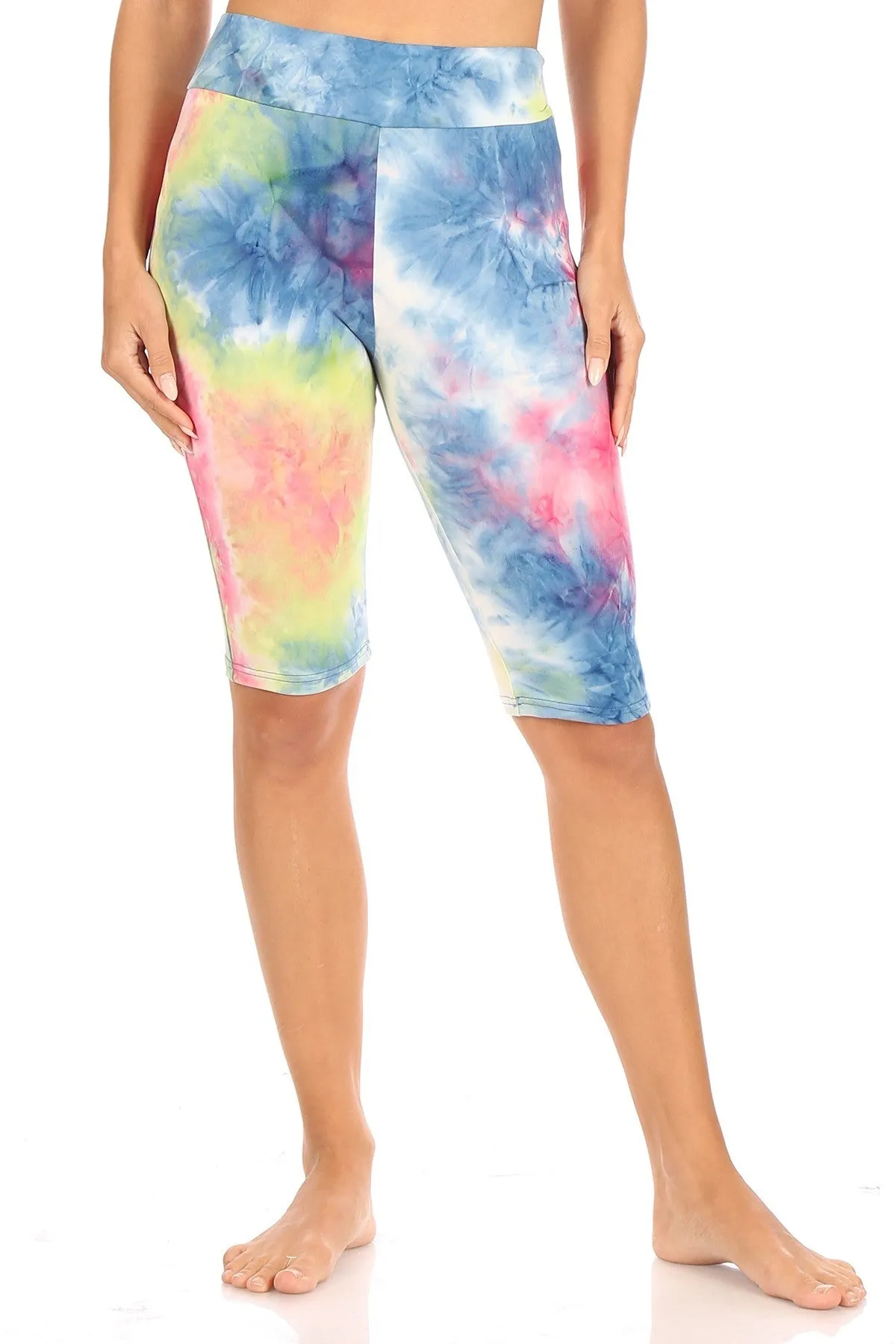 Women High Waist Knee Length Colorful Tie Dye Shorts