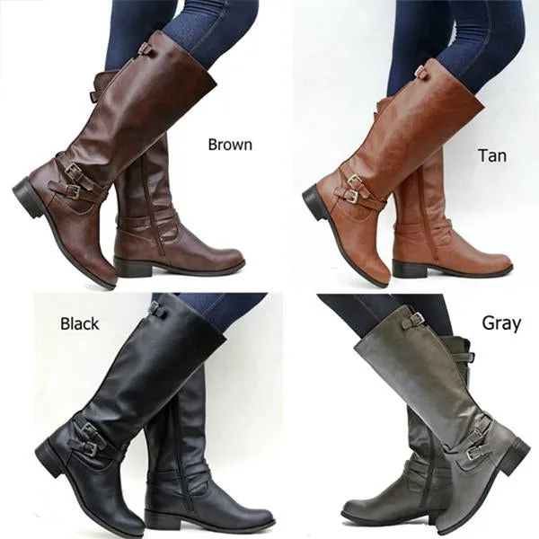 Women's Casual Buckle-Embellished Knee-High Knight Boots 15637561S