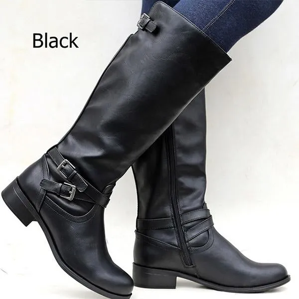 Women's Casual Buckle-Embellished Knee-High Knight Boots 15637561S