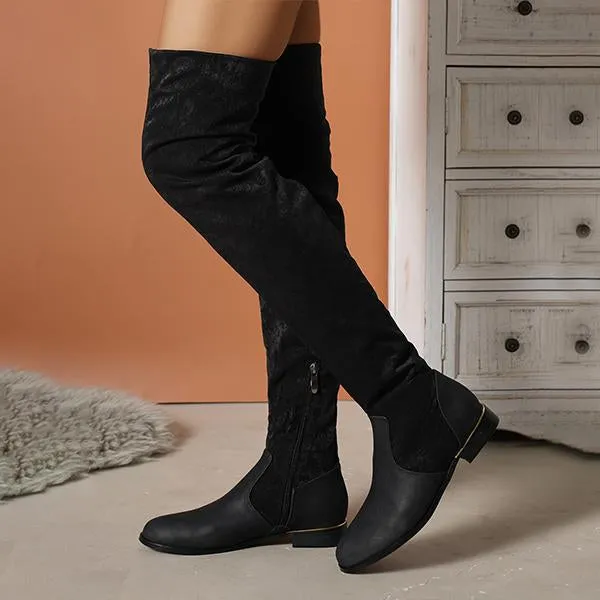 Women's Casual Simple Suede Spliced Over-the-Knee Boots 93031645S